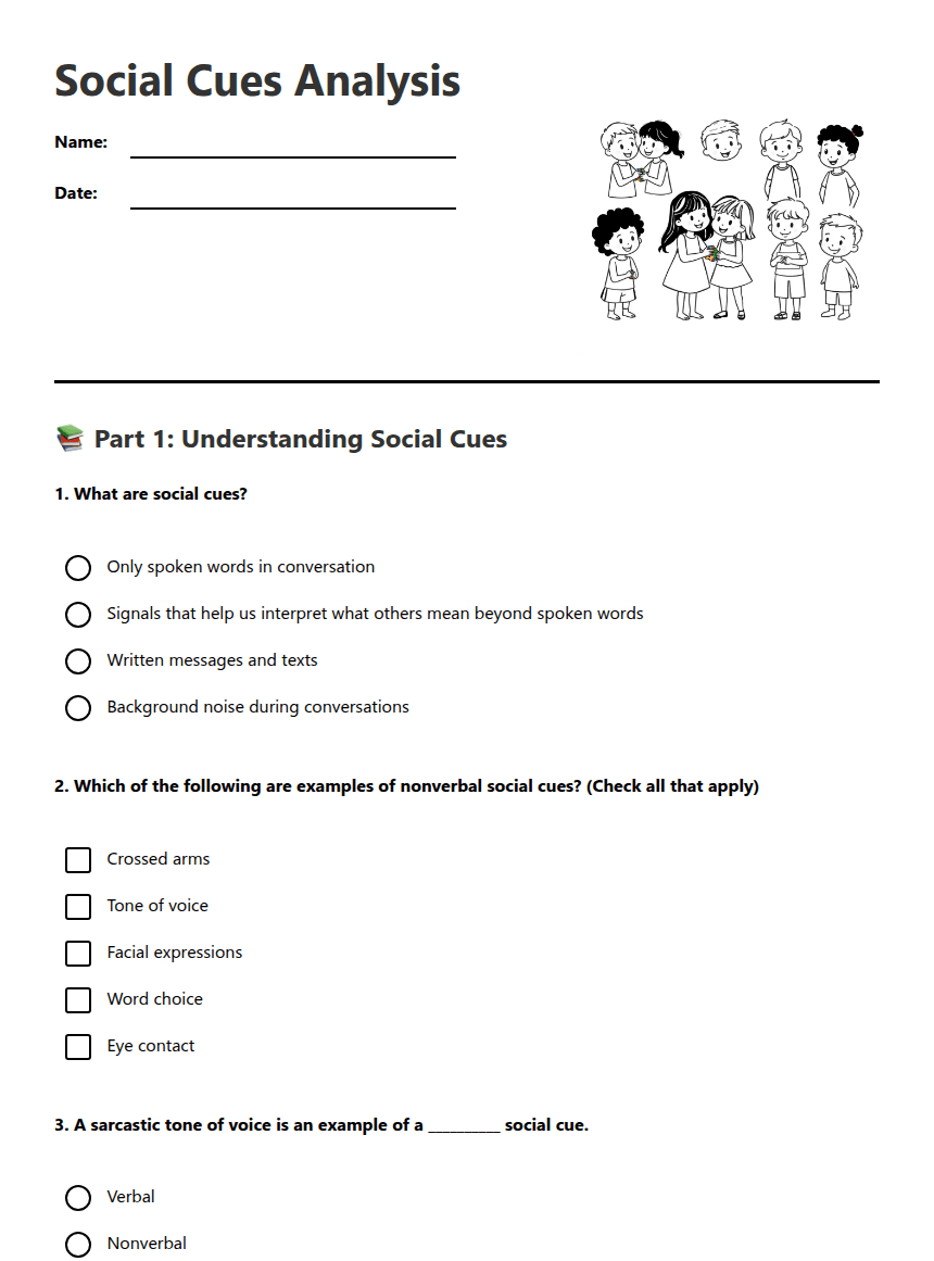 Social Cues Analysis worksheet preview