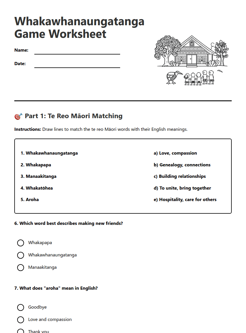 Whakawhanaungatanga Game Worksheet worksheet preview