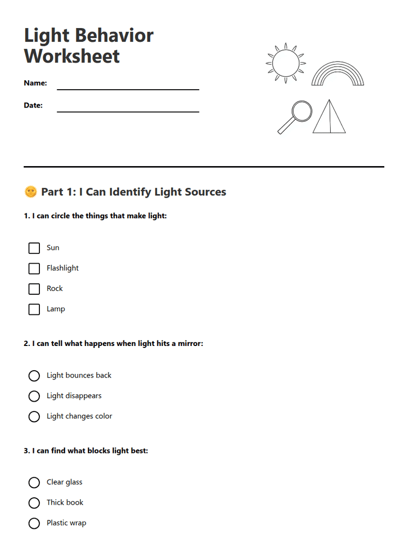 Light Behavior Worksheet