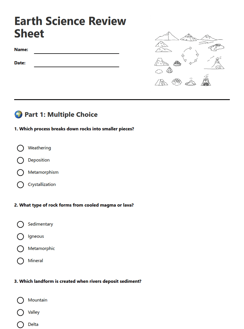 Earth Science Review Sheet