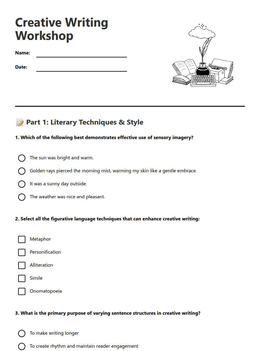 Creative Writing Workshop worksheet preview