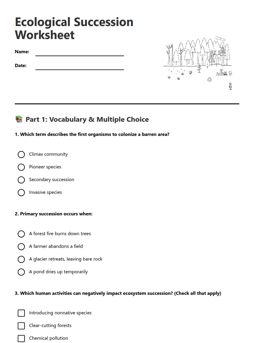Ecological Succession Worksheet