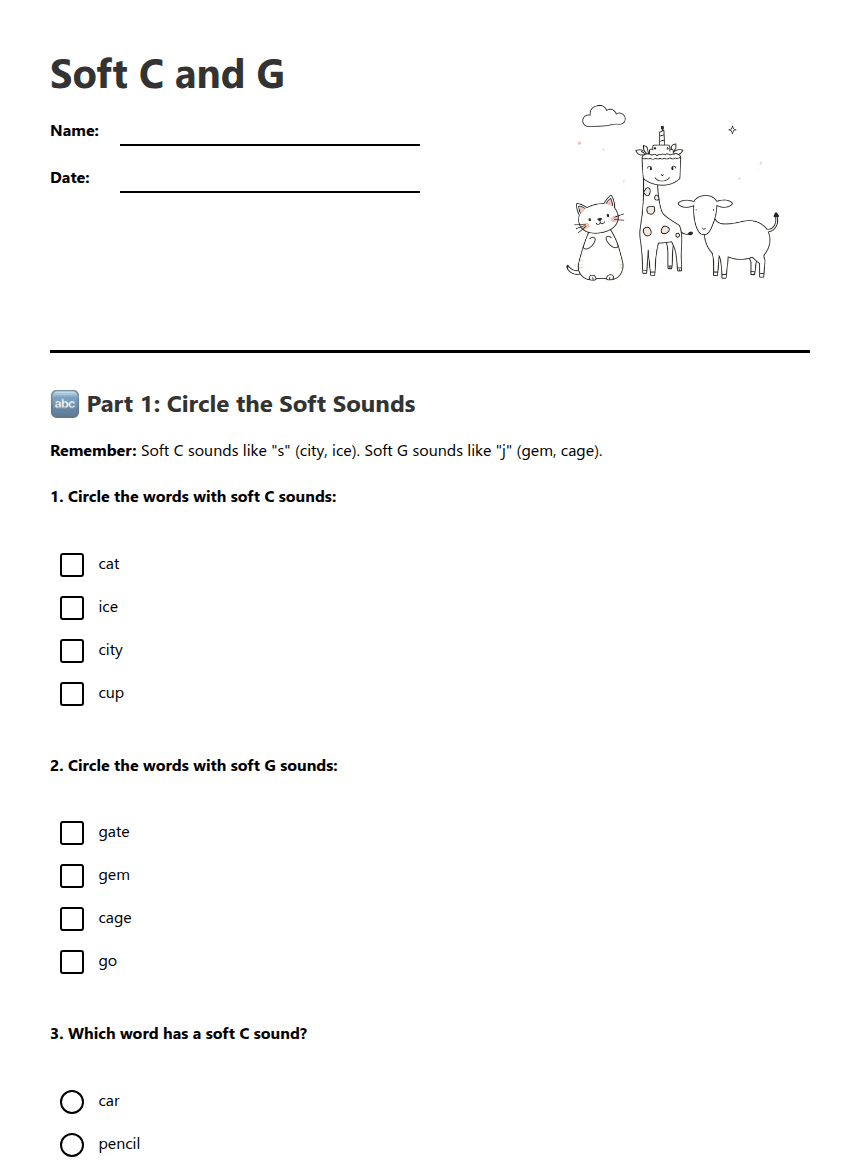 Soft C and G worksheet preview