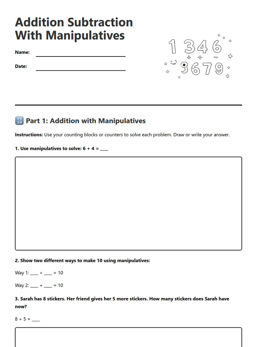 Addition Subtraction With Manipulatives