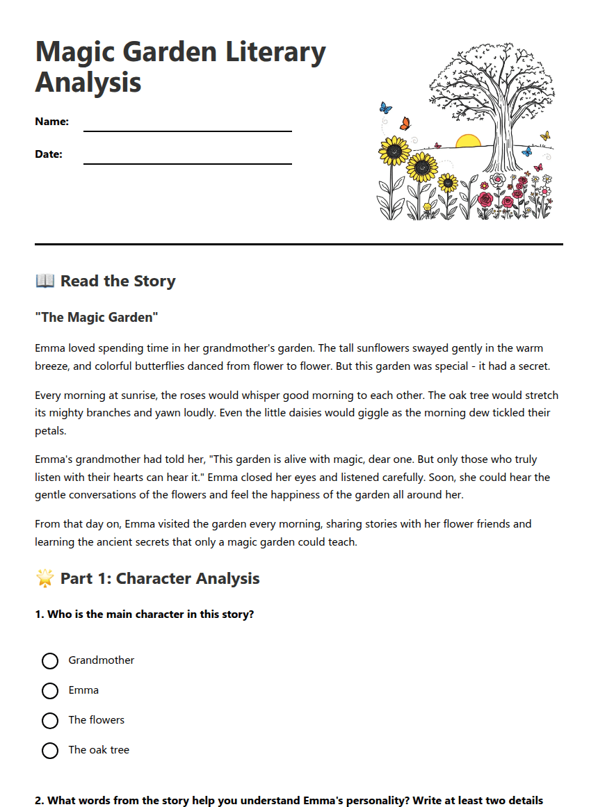 Magic Garden Literary Analysis worksheet preview