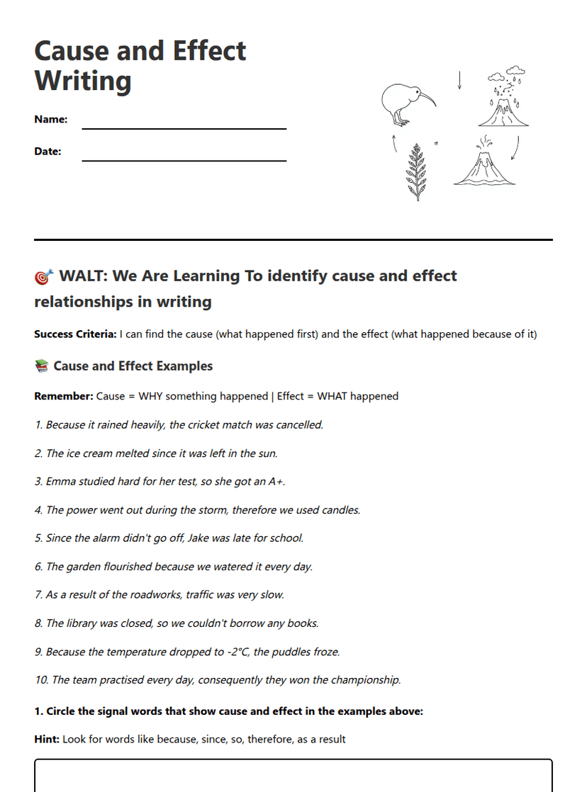 Cause and Effect Writing