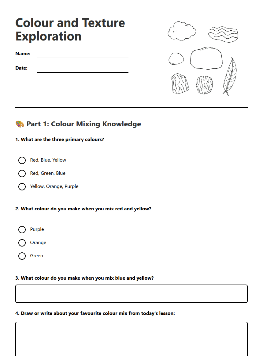 Colour and Texture Exploration worksheet preview
