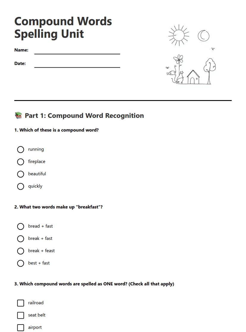 Compound Words Spelling Unit