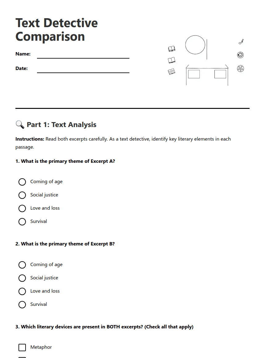 Text Detective Comparison worksheet preview