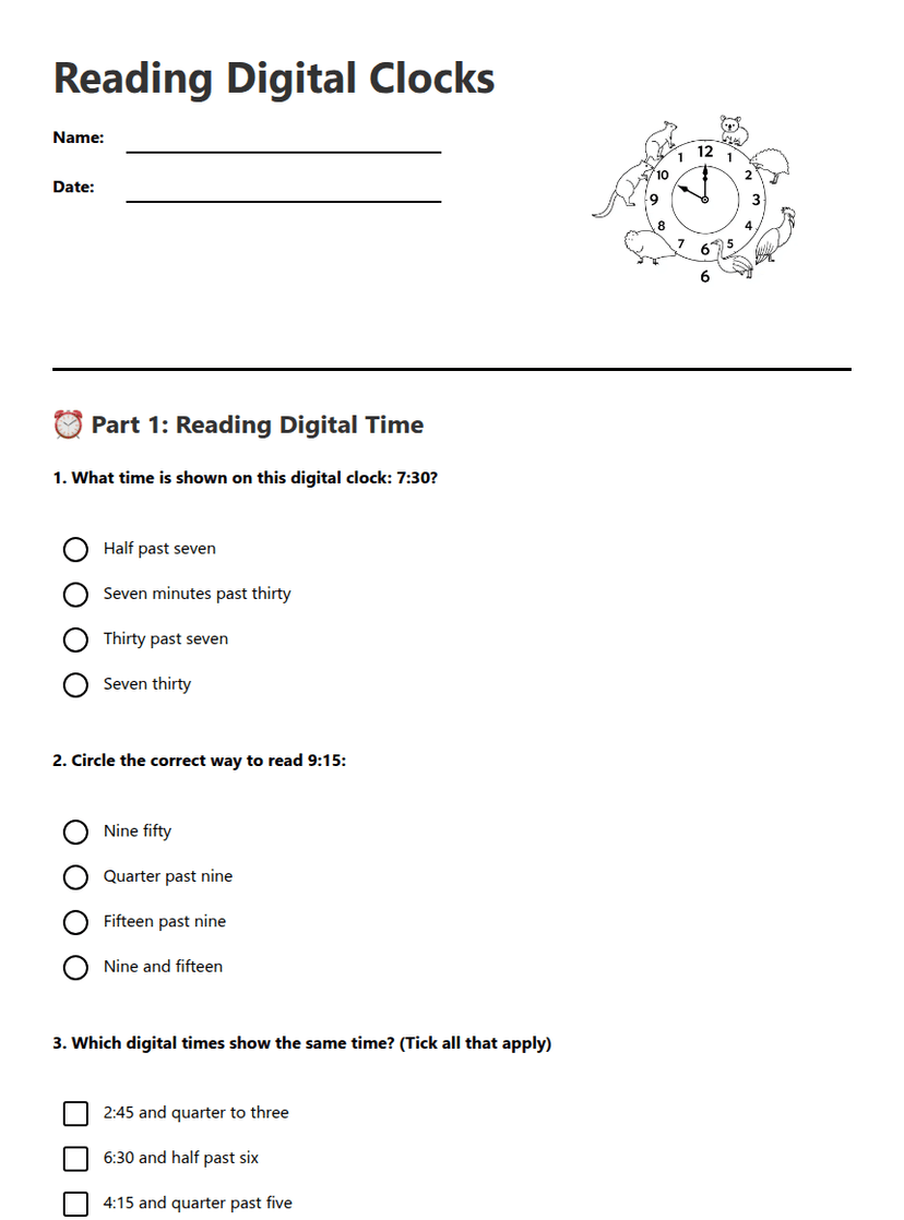 Reading Digital Clocks