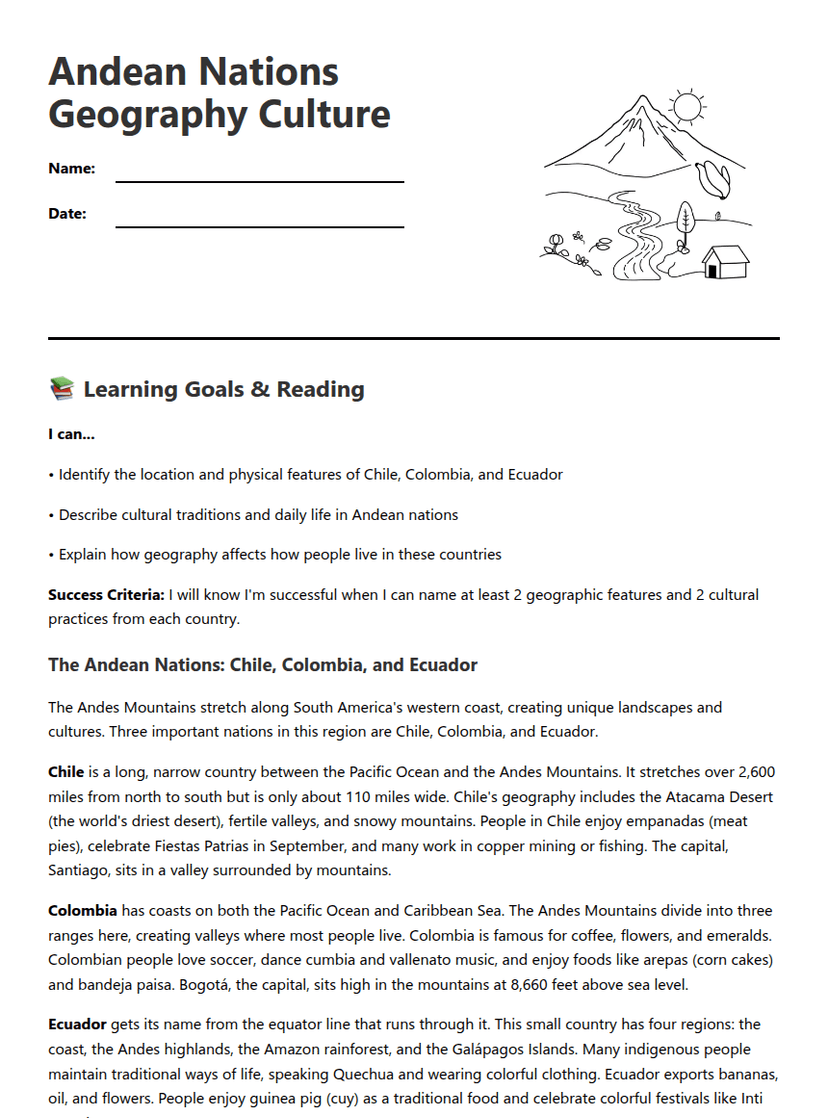 Andean Nations Geography Culture