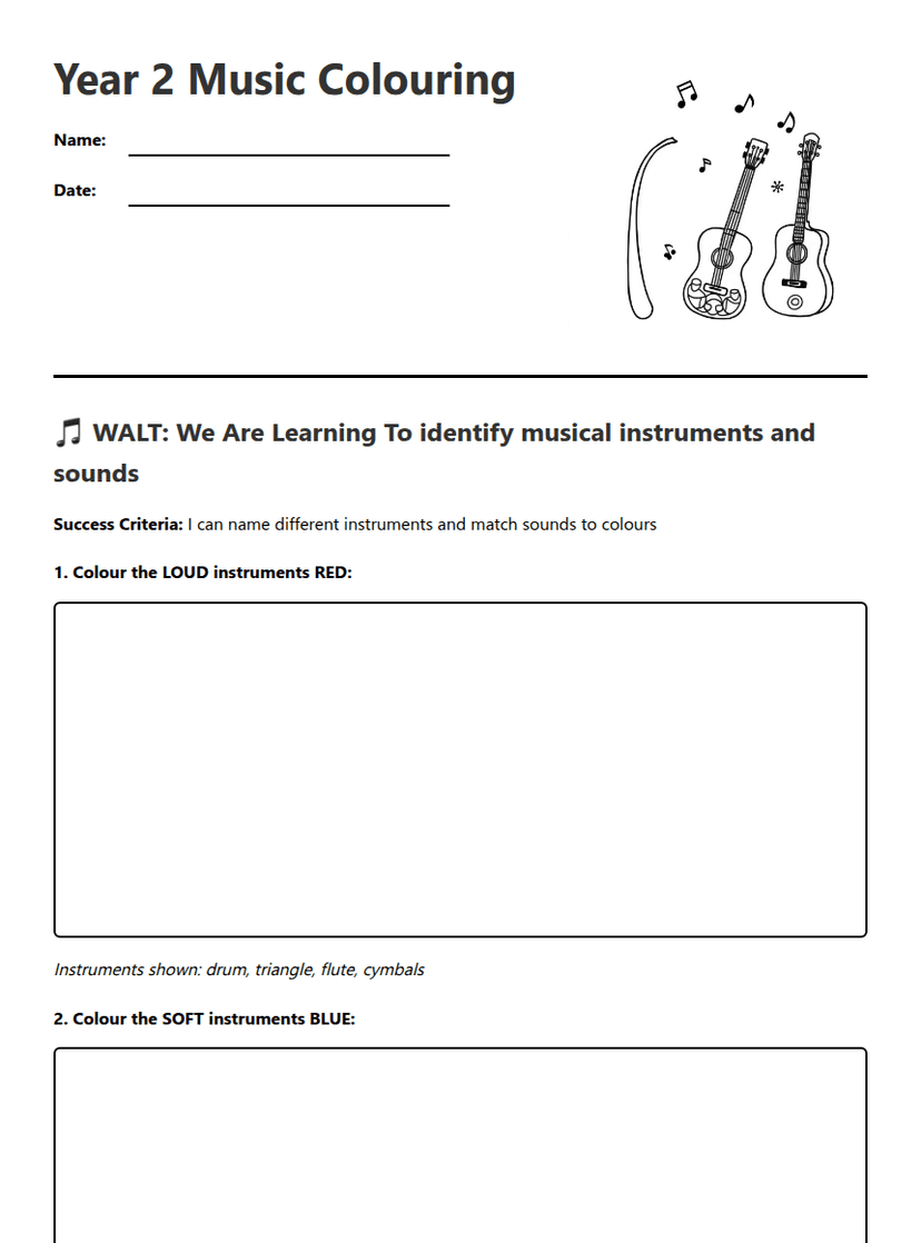Year 2 Music Coloring