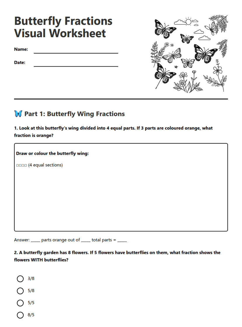 Butterfly Fractions Visual Worksheet