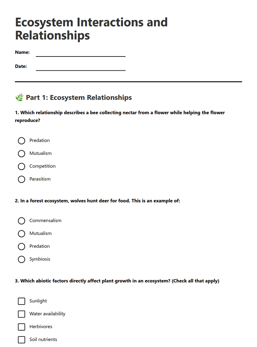 Ecosystem Interactions and Relationships