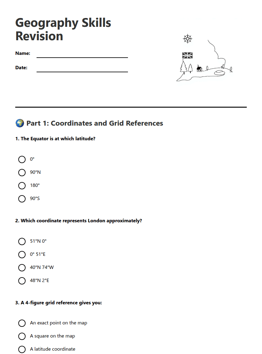 Geography Skills Revision worksheet preview