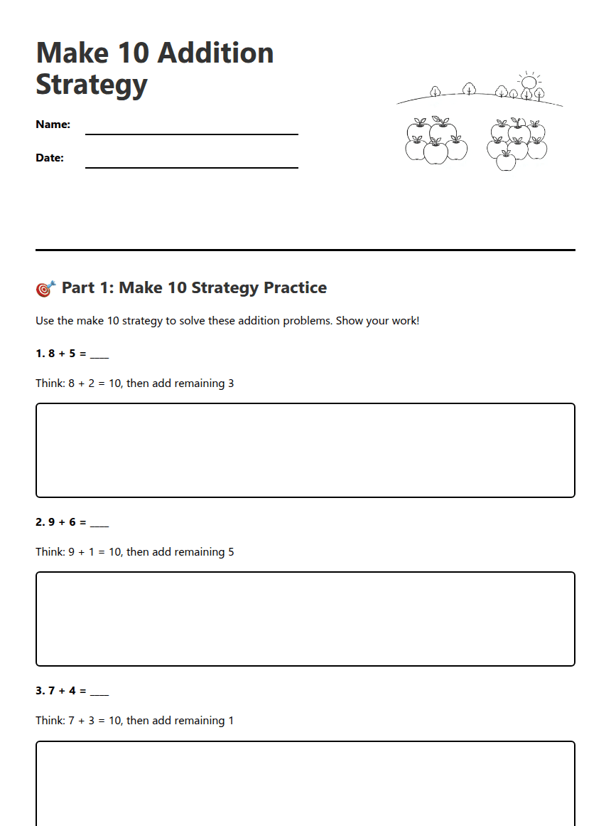 Make 10 Addition Strategy worksheet preview