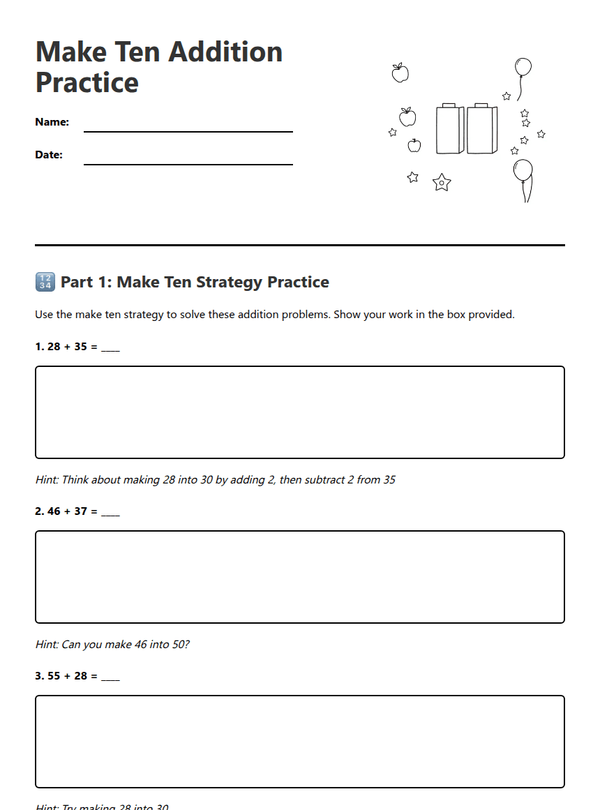 Make Ten Addition Practice worksheet preview