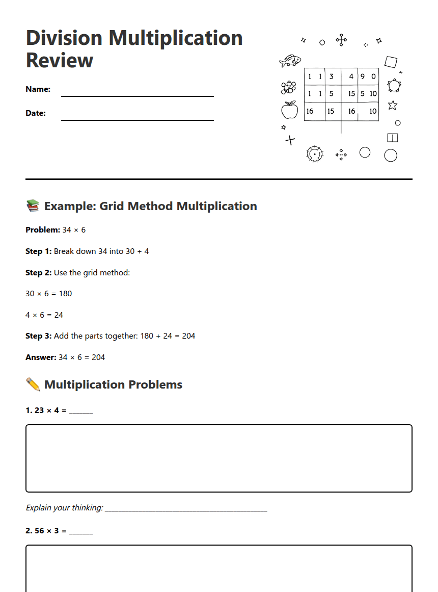 Division Multiplication Review worksheet preview