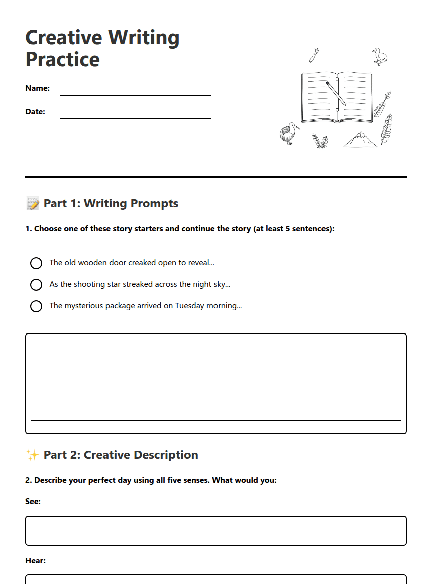 Creative Writing Practice worksheet preview