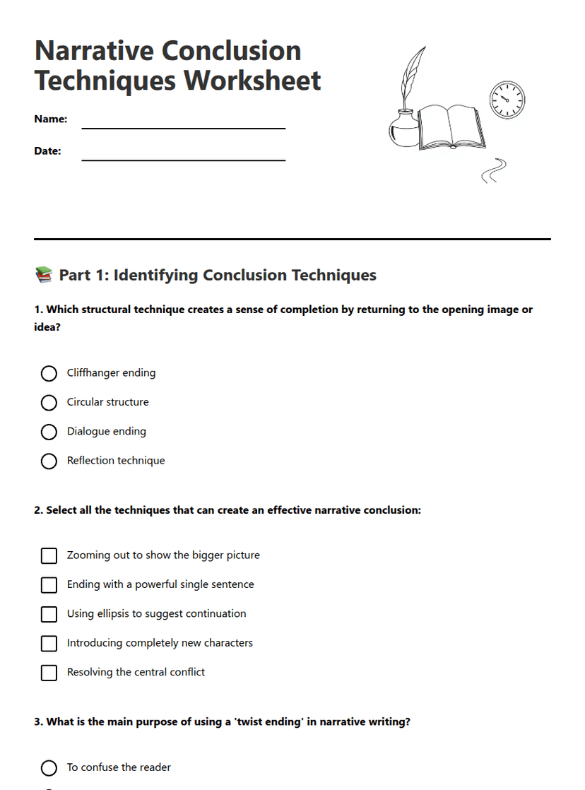 Narrative Conclusion Techniques Worksheet