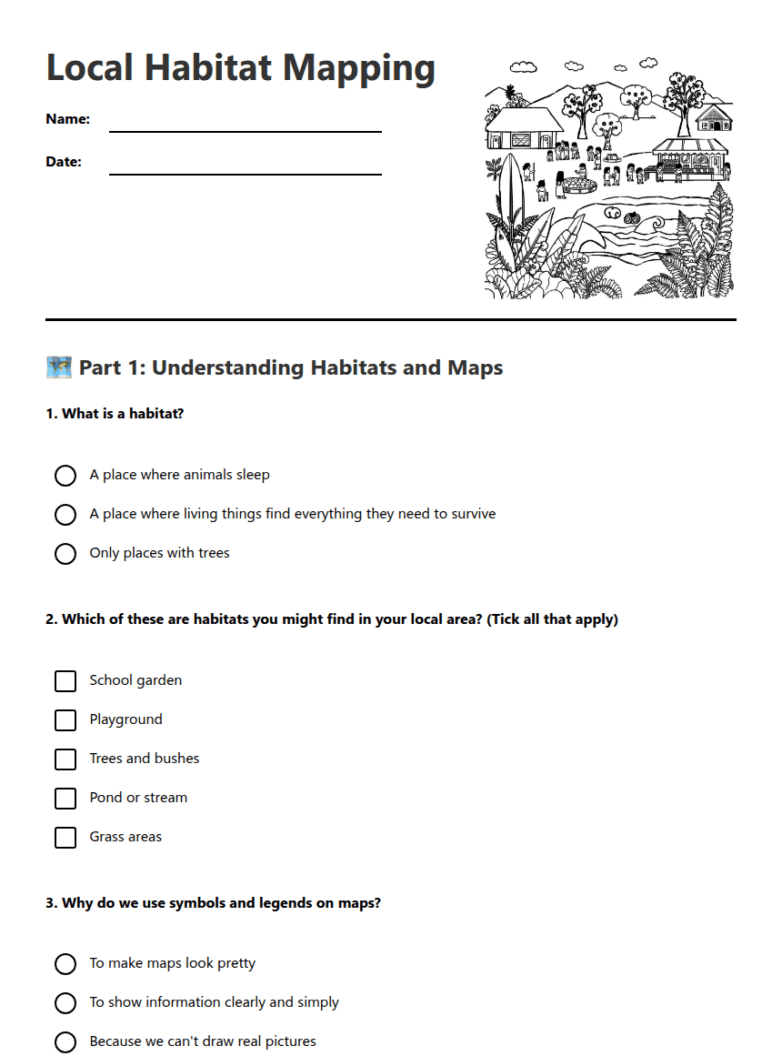 Local Habitat Mapping worksheet preview
