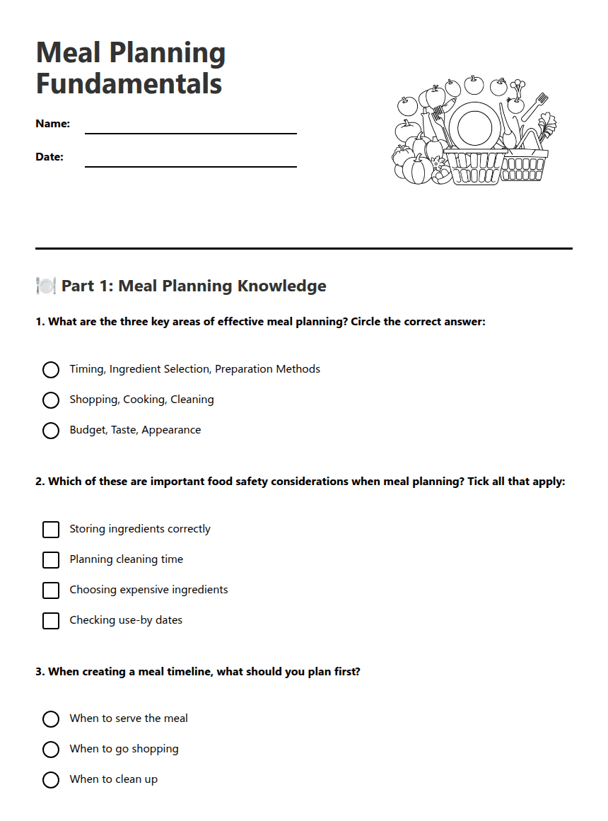 Meal Planning Fundamentals worksheet preview