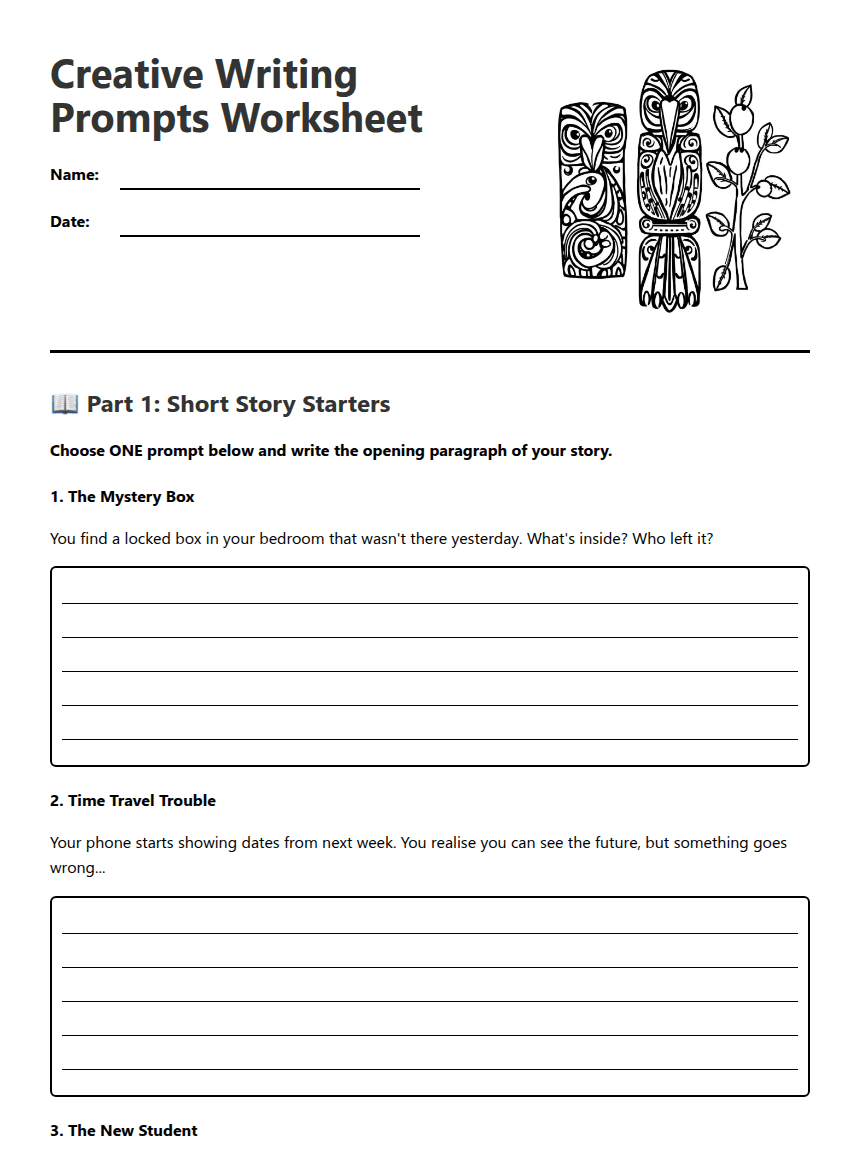 Creative Writing Prompts Worksheet worksheet preview