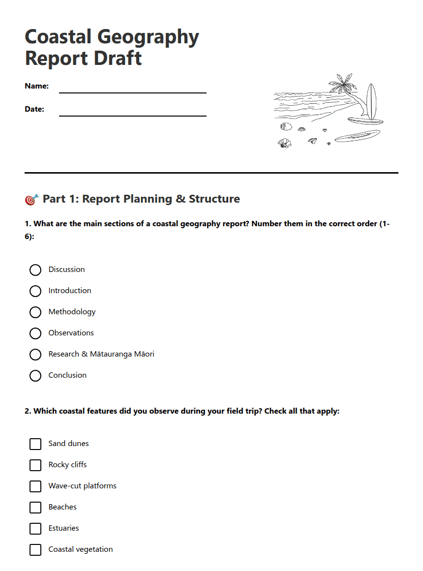 Coastal Geography Report Draft worksheet preview