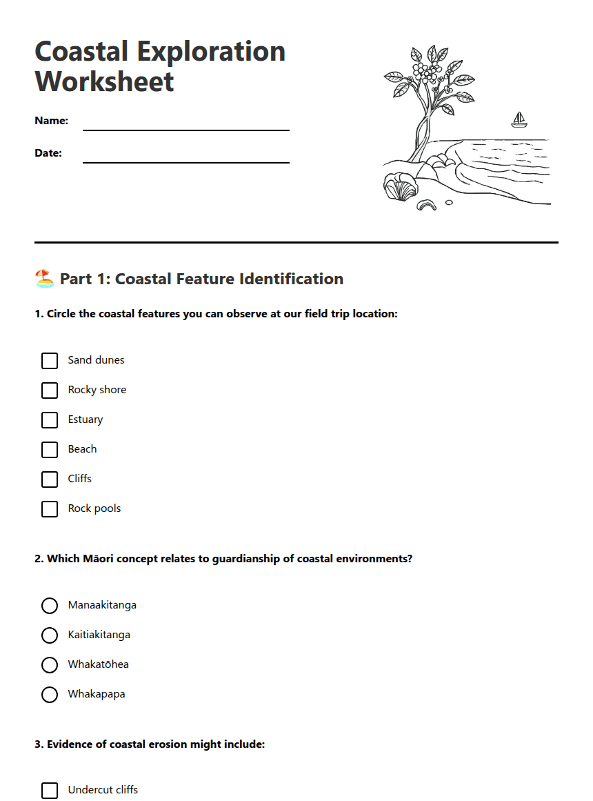 Coastal Exploration Worksheet worksheet preview