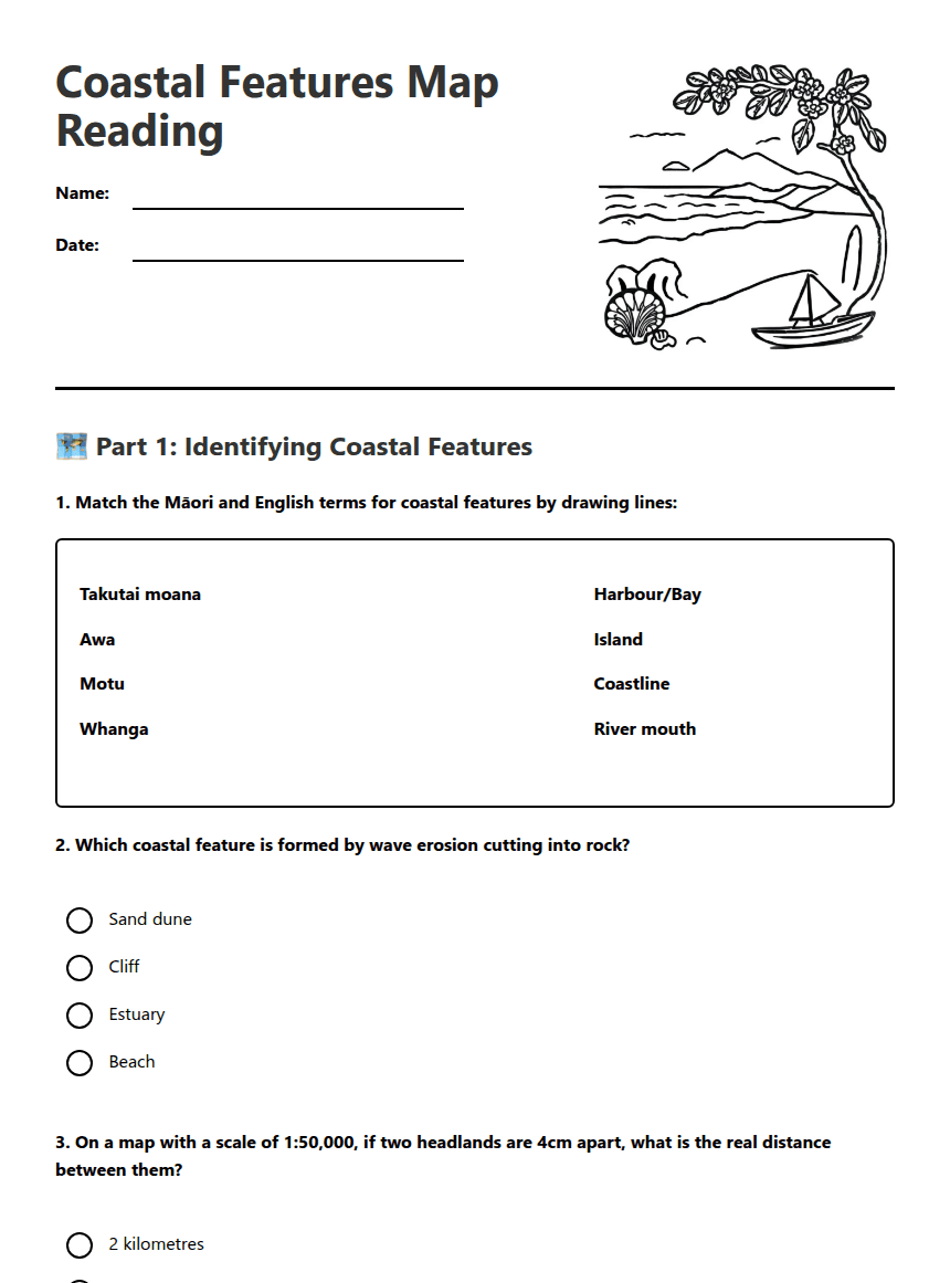 Coastal Features Map Reading worksheet preview