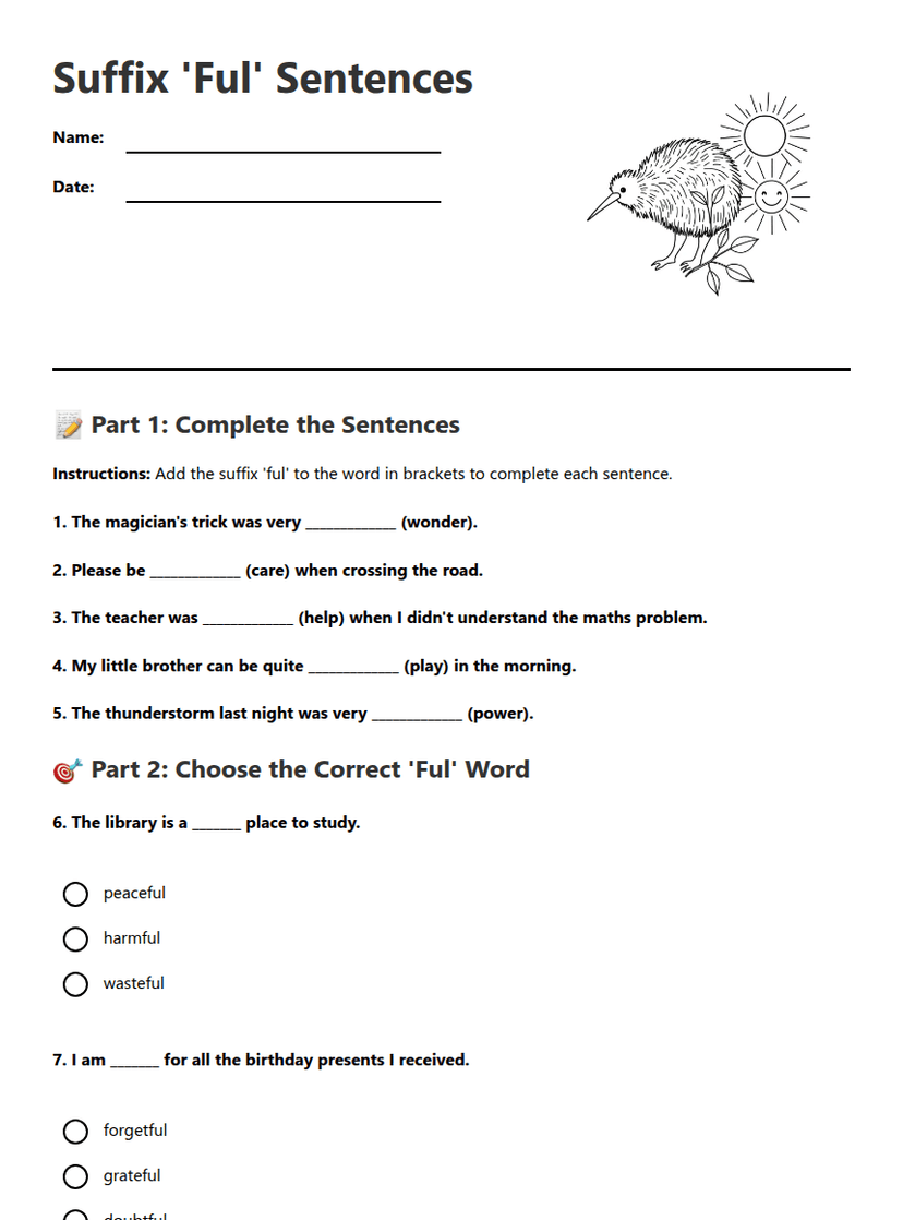 Suffix 'Ful' Sentences