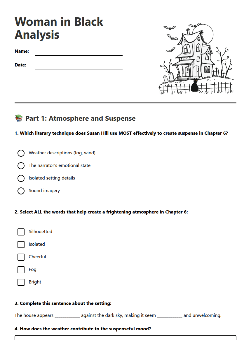 Woman in Black Analysis worksheet preview