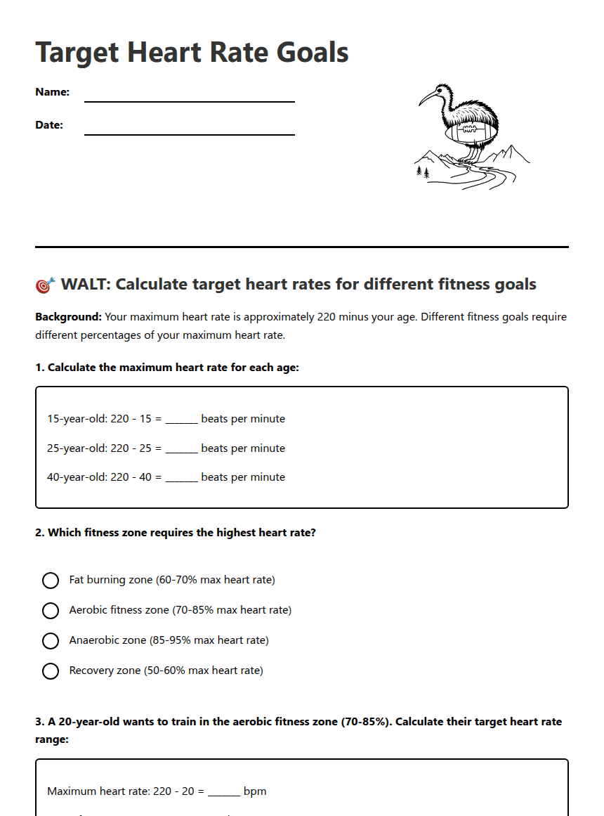 Target Heart Rate Goals worksheet preview