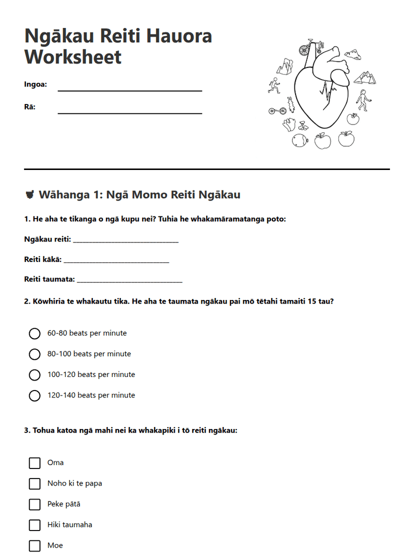 Ngākau Reiti Hauora Worksheet