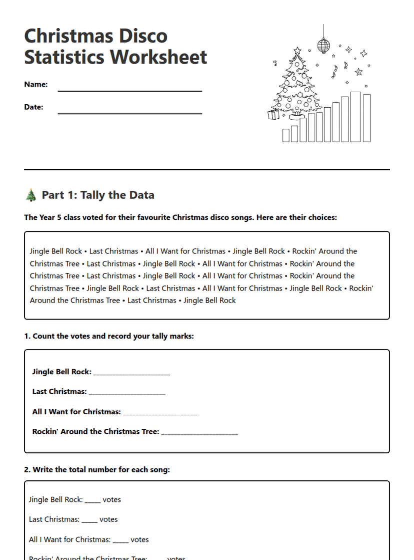 Christmas Disco Statistics Worksheet