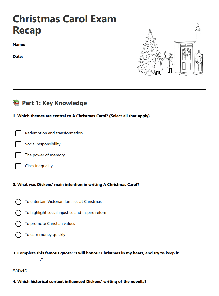Christmas Carol Exam Recap worksheet preview