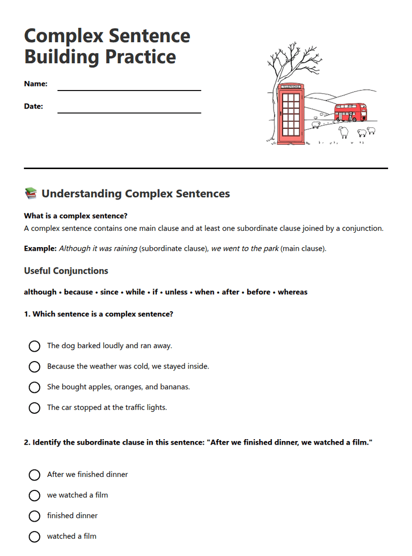 Complex Sentence Building Practice