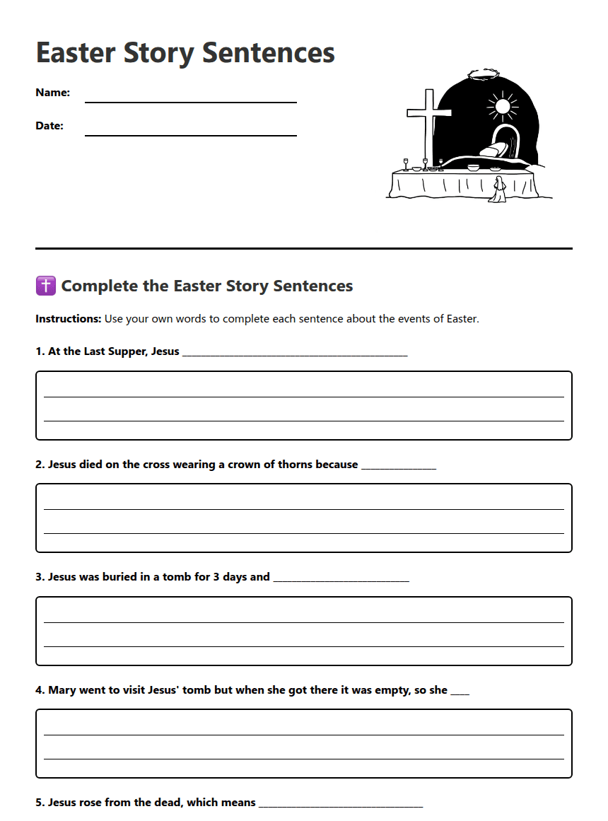 Easter Story Sentences worksheet preview