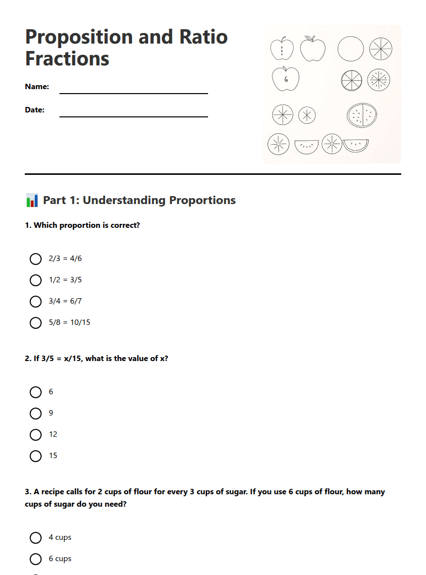 Proposition and Ratio Fractions worksheet preview