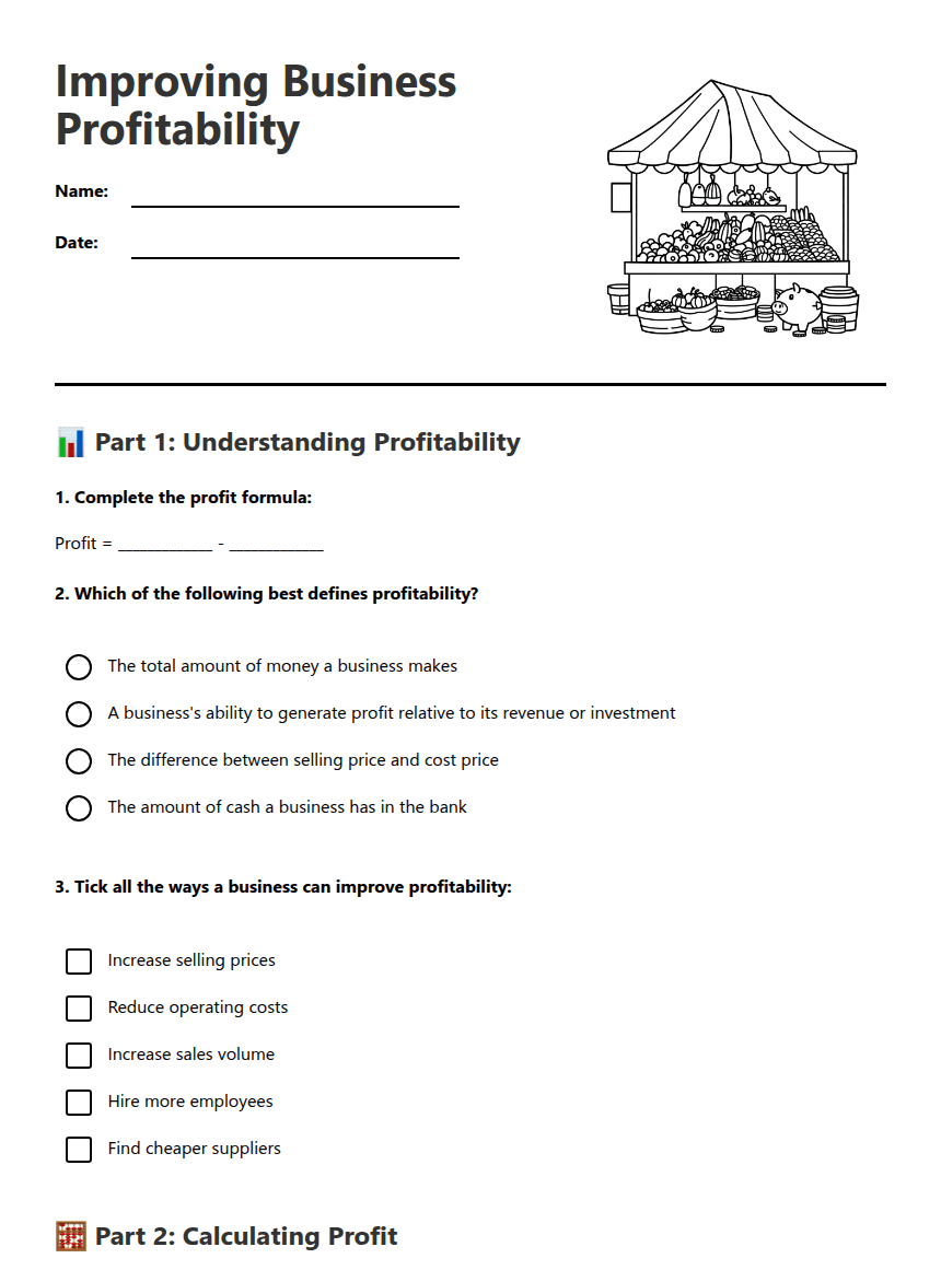 Improving Business Profitability worksheet preview