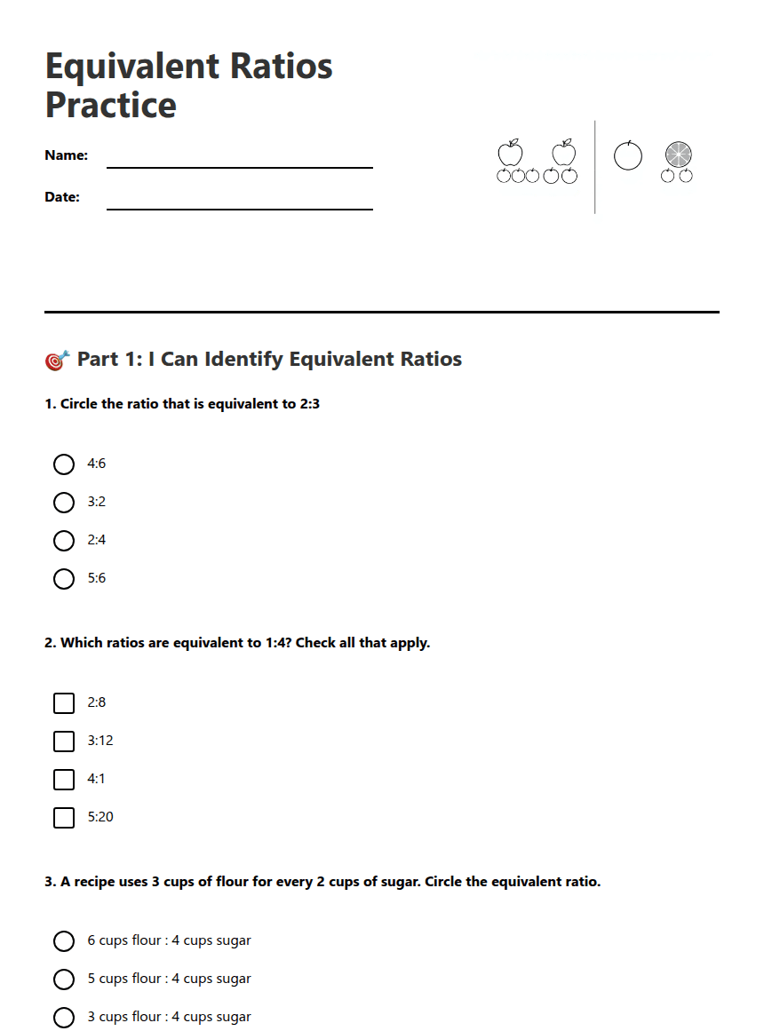 Equivalent Ratios Practice worksheet preview