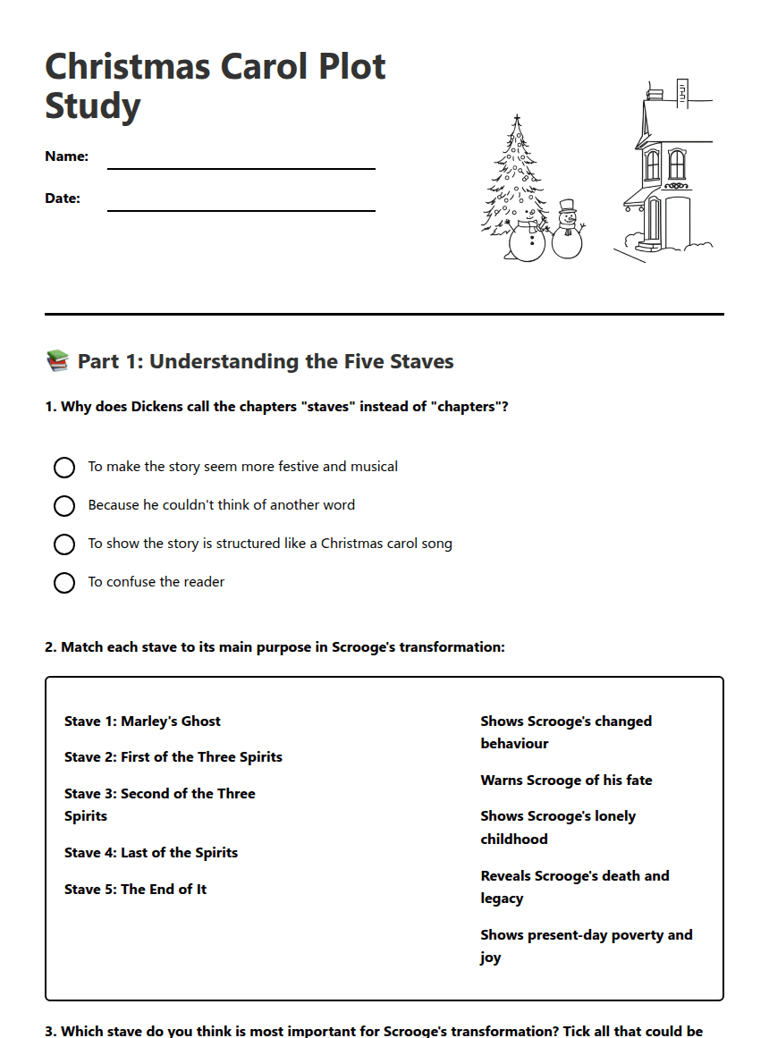 Christmas Carol Plot Study worksheet preview