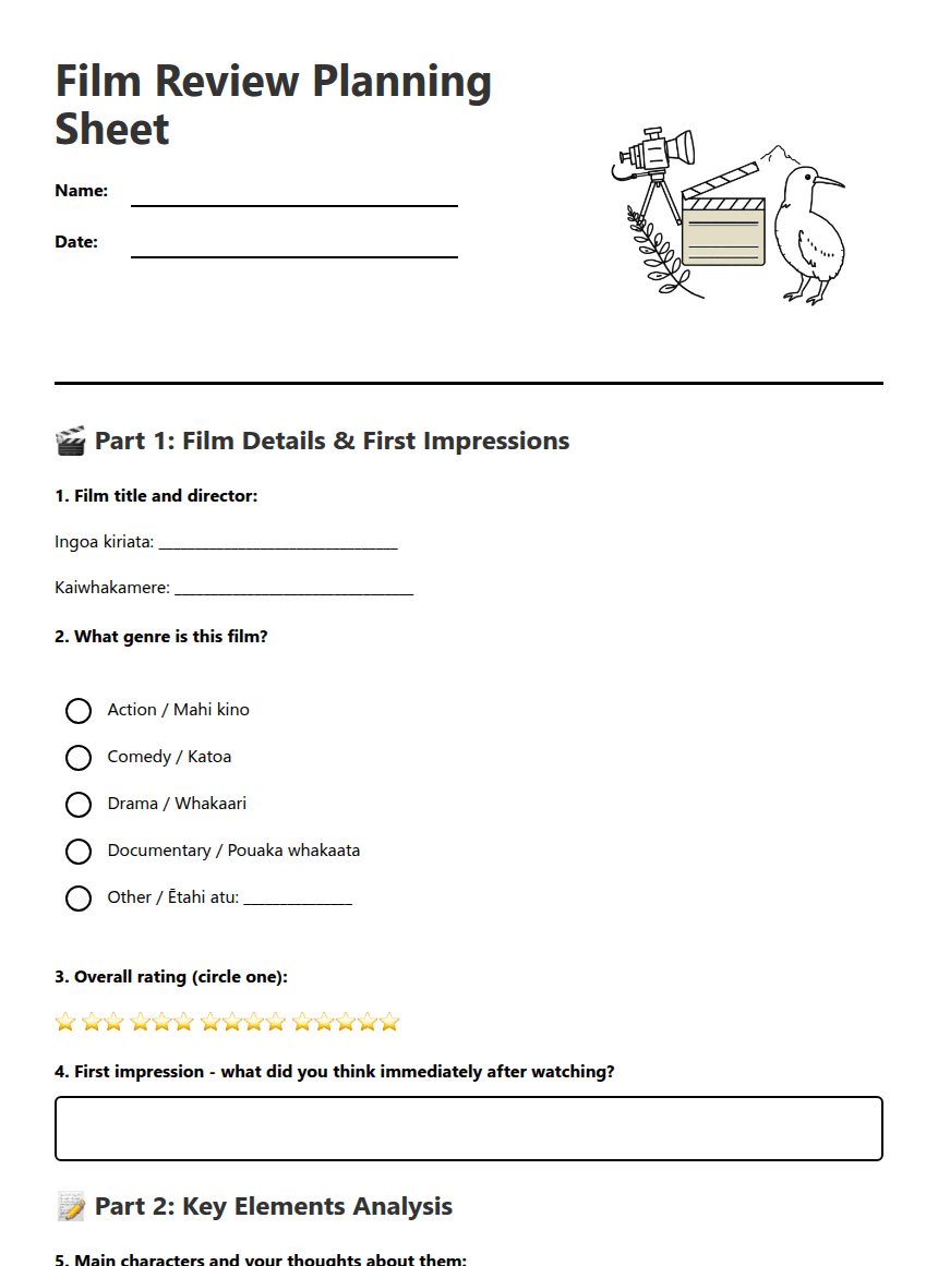 Film Review Planning Sheet worksheet preview