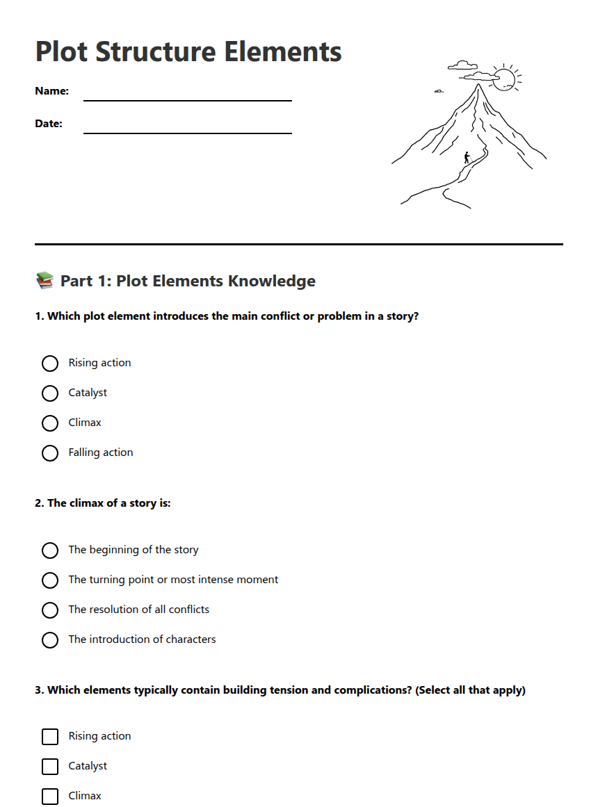 Plot Structure Elements worksheet preview