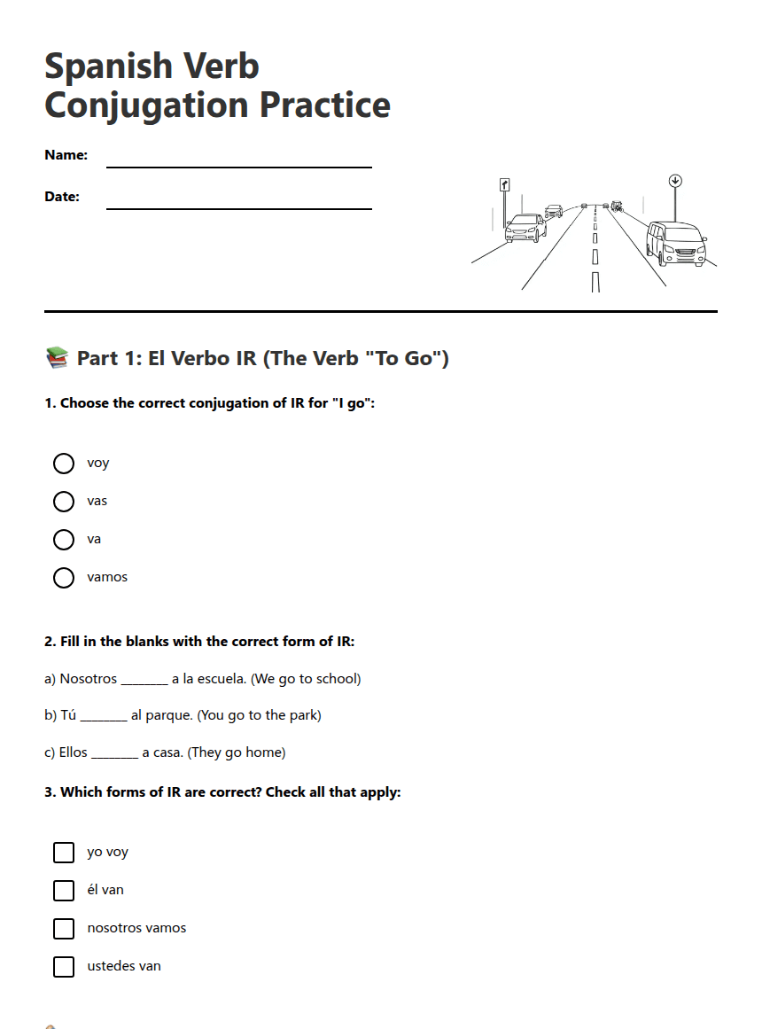 Spanish Verb Conjugation Practice worksheet preview