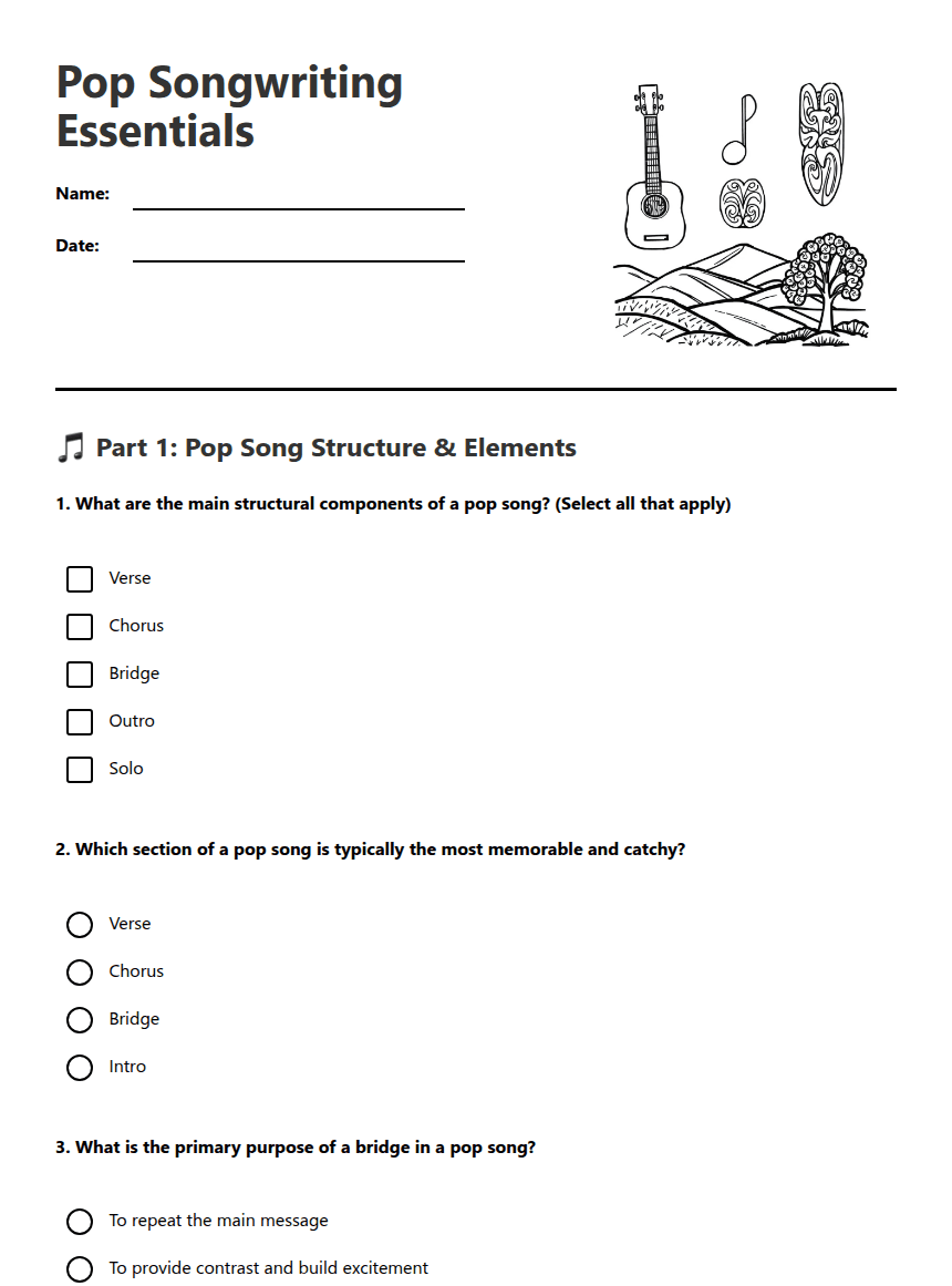 Pop Songwriting Essentials worksheet preview
