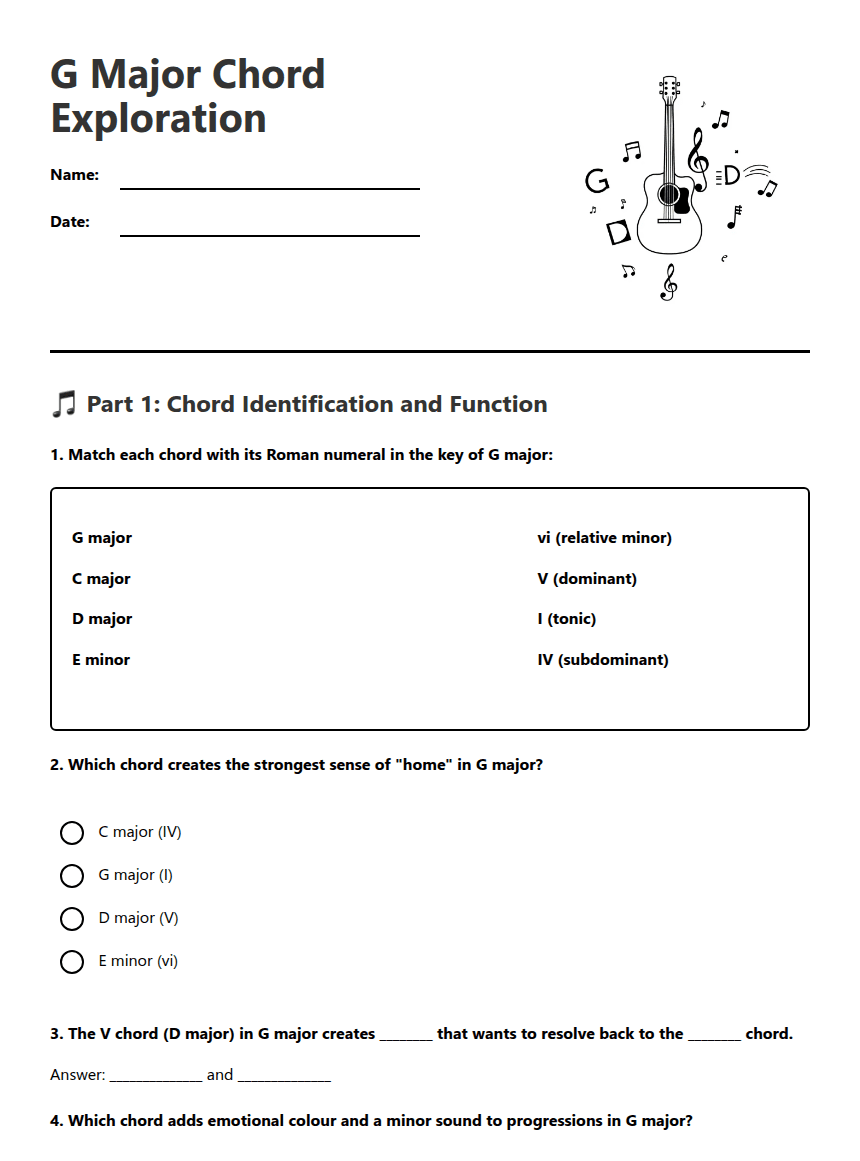 G Major Chord Exploration worksheet preview