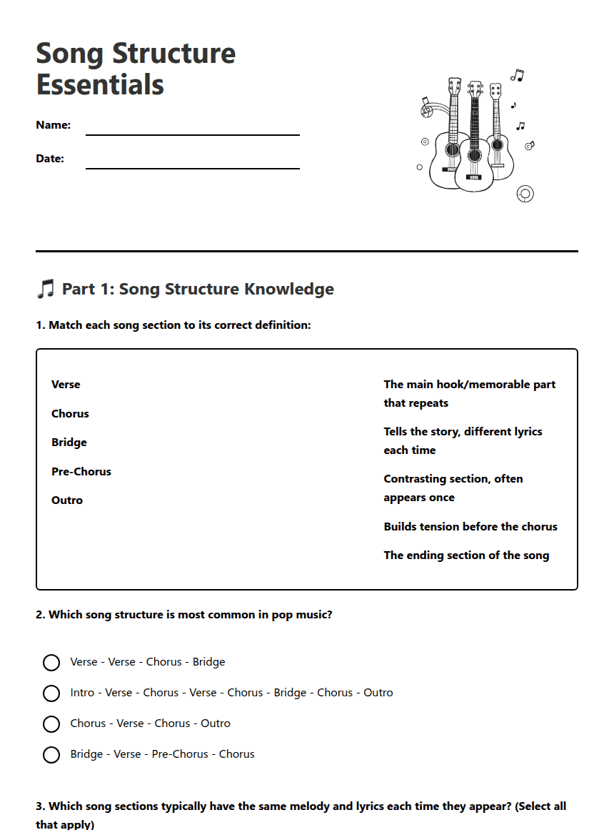 Song Structure Essentials worksheet preview