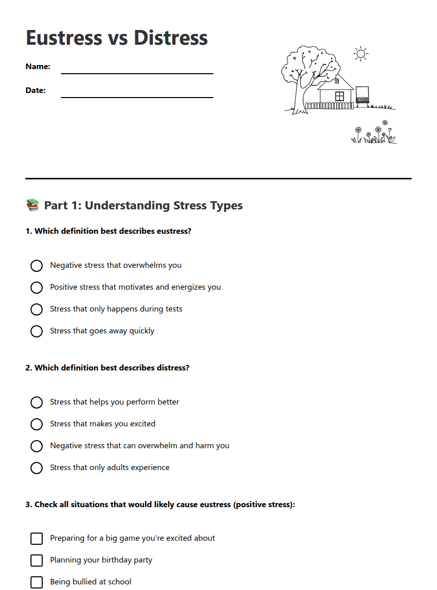 Eustress vs Distress worksheet preview