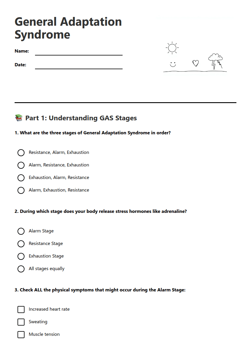 General Adaptation Syndrome worksheet preview